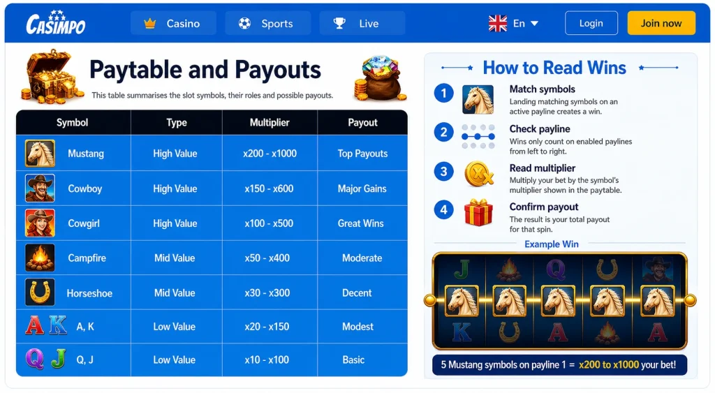 Casimpo How to Read Wins Slots Paytable
